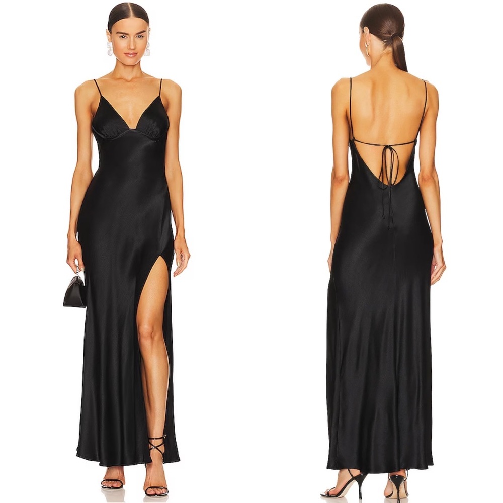 NEW NWT Bec + Bridge Ren Split Satin Maxi Dress Black